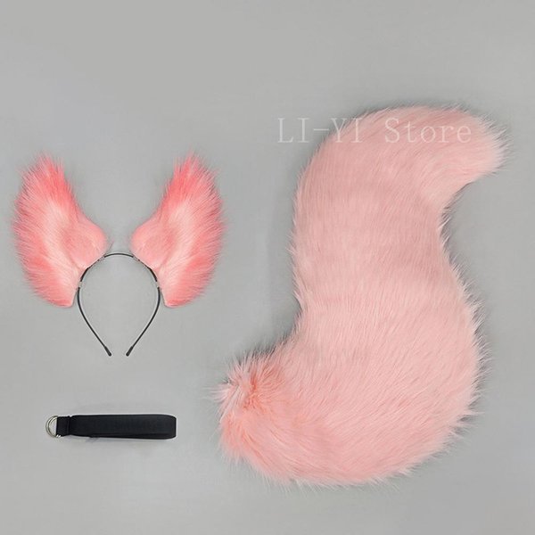 2 Szt./Zestaw Pluszowe Uszy I Ogon Lisa Puszysta Opaska Ze ZwierzęCymi Uszami Na Konwent Cosplay Anime Kemonomimi Akcesoria Kostiumowe Ear And Tail-image
