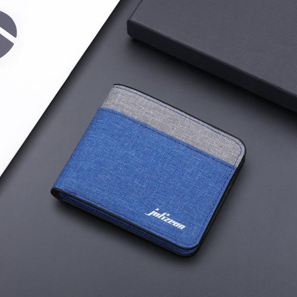 Cartera De Lona Para Hombre, Tarjetero Negro/Azul/Gris, Monedero Para Hombre, Id/Foto/Soporte Para Banco, Monedero Corto, Funda Para Tarjeta De CréDito-image