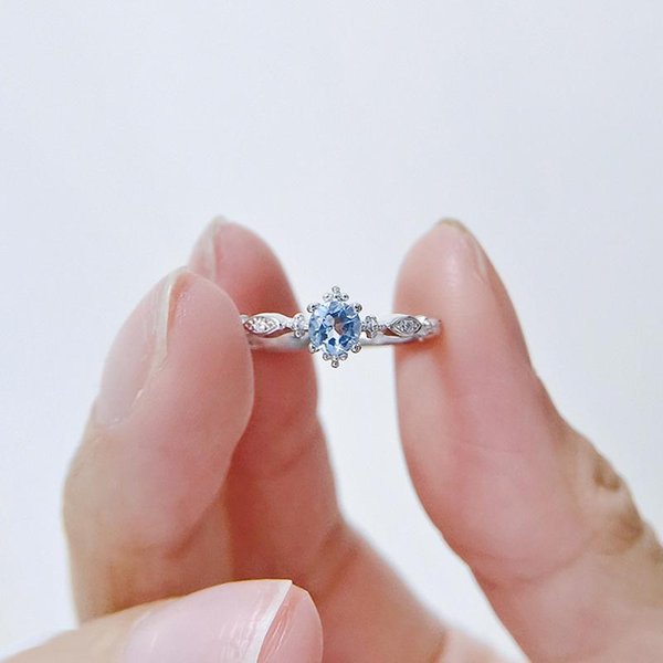 Anillo Abierto De Circonita Azul Para Mujer Hermoso Exquisito Coreano -Joyas De Venta Regalo Para Novia Resizable Gray-image