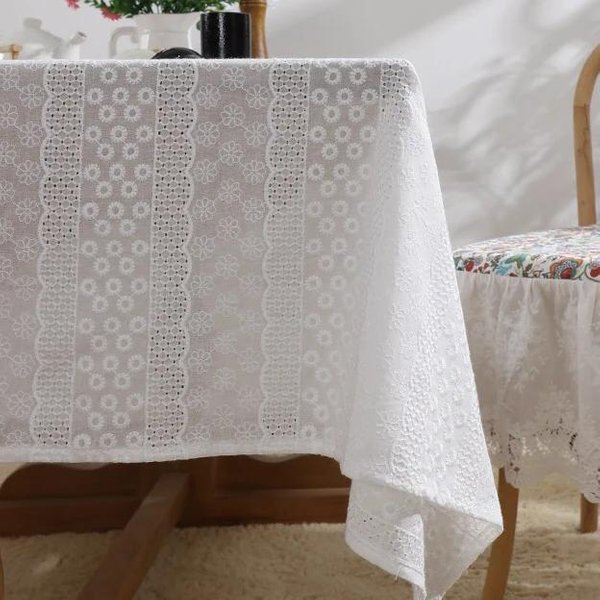 Mantel De Encaje FrancéS AlgodóN Blanco Bordado Cubierta Para Mesa De Café Té Vintage RúStico Pastoral Cocina Comedor Boda DecoracióN 90X90Cm-image