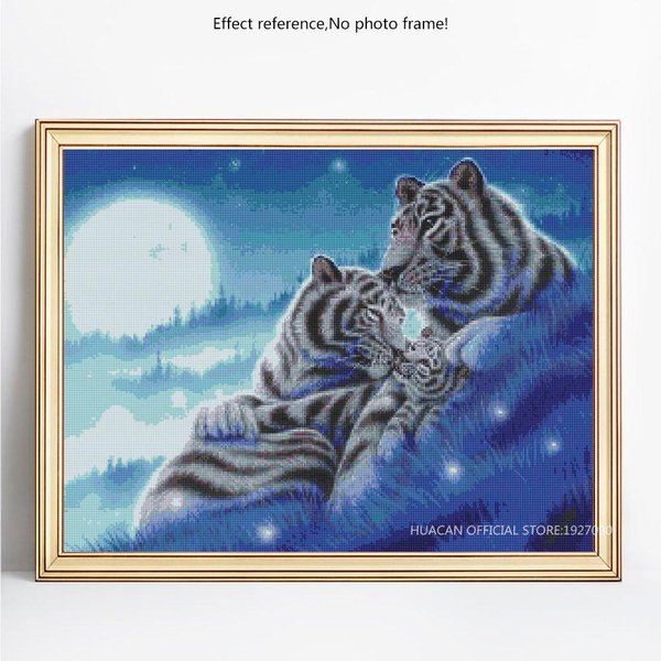 Bordado De Diamantes 5D DIY Animal Tigre Mosaico De Diamantes Punto De Cruz Imagen De PedreríA Redonda Completa 20X30-image