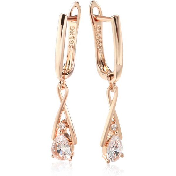 Pendientes Colgantes Kienl De Moda En Oro Rosa Para Mujer GeometríA Circonita Natural Pendientes Ingleses Vintage Boda JoyeríA Diaria Beige-image