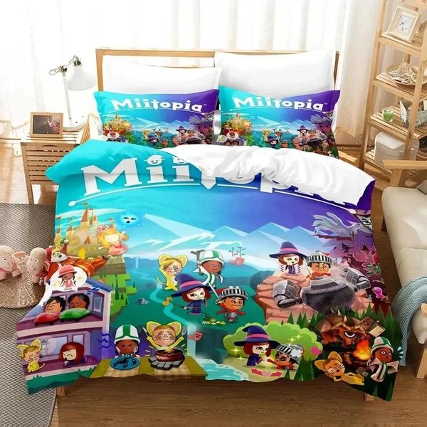 Juego De Dibujos Animados Miitopia ColeccióN De Ropa De Cama Funda NóRdica ColeccióN De Cama Funda De Colcha Funda De Almohada EdredóN TamañO King Queen TamañO Ropa De Cama Para NiñOs Adultos US Twin 173X218Cm-image