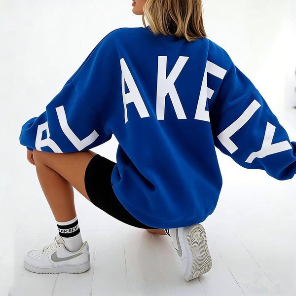 Aksamitny Sweter Damski Z OkrąGłYm Dekoltem I DłUgimi RęKawami, Cross-Border, Europejska I AmerykańSka Moda, Nadruk, DłUgość Do Ramion, Sweter Damski, Top Casualowy, Wiosna I Jesień, Wysoki XL Blue-image