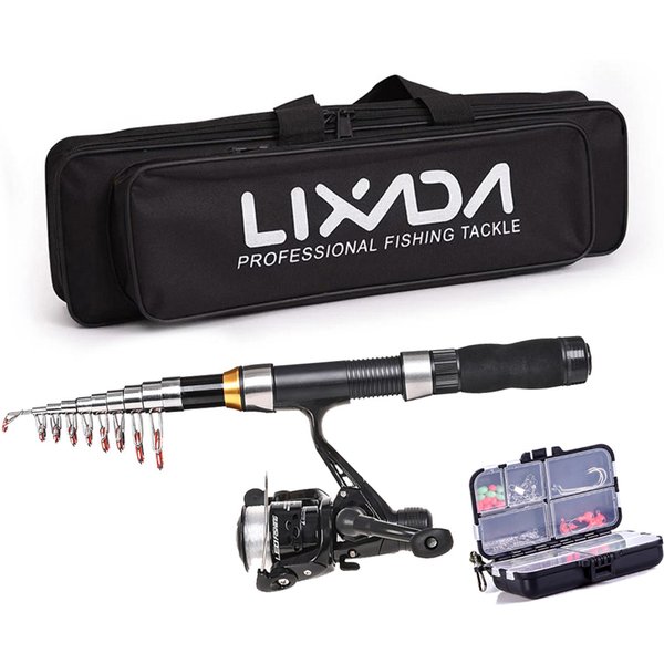 Lixada-Kit Completo De Carrete De CañA De Pescar TelescóPico, Juego Completo De Carrete Giratorio Con CañA De Pescar TelescóPica De 2,1 M/2,3 M 2.1M Rod Black-image