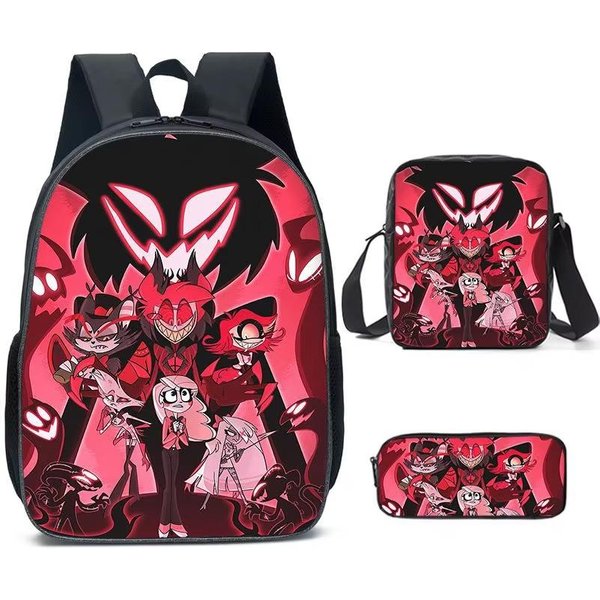 Hazbin Hotel Anime Juego De 3 Piezas Mochila Estudiante Bolso De Hombro Escolar NiñOs Linda Mochila De Viaje Regalo De CumpleañOs Para NiñOs-image