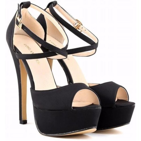 Rzym Styl Kobiety Seksowne Otwarte SandałY Cienkie Obcasy Platforma Wysokie Obcasy Pompy Letnie Buty Szpilki Zamszowe Buty 39 Czarny-image