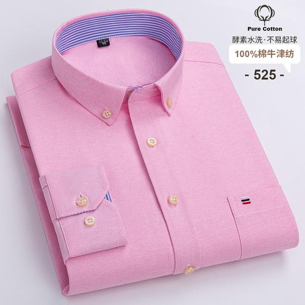 100% BawełNa Oxford Koszule MęSkie DłUgi RęKaw Krata MięKka Regularny KróJ Koszula Formalna Kieszeń Bluzka Towarzyska Odzież MęSka S-7XL 2XL-image