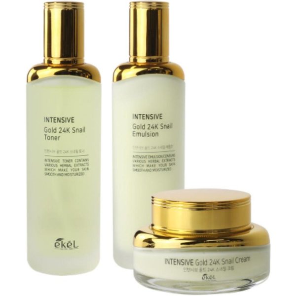 Ekel Intensywny Zestaw PielęGnacyjny Ze ŚLuzem ŚLimaka I ZłOtem 24K – Tonik 120Ml + Emulsja 120Ml + Krem 50Ml Beige-image
