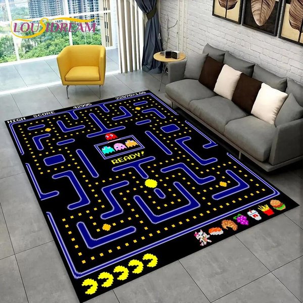Pacman-Alfombra Retro CláSica Para Gamer, Alfombra Para El Hogar, Sala De Estar, Dormitorio Infantil, DecoracióN De Felpudo Para Sofá, Alfombra Antideslizante 80X120Cm(31X47In)-image