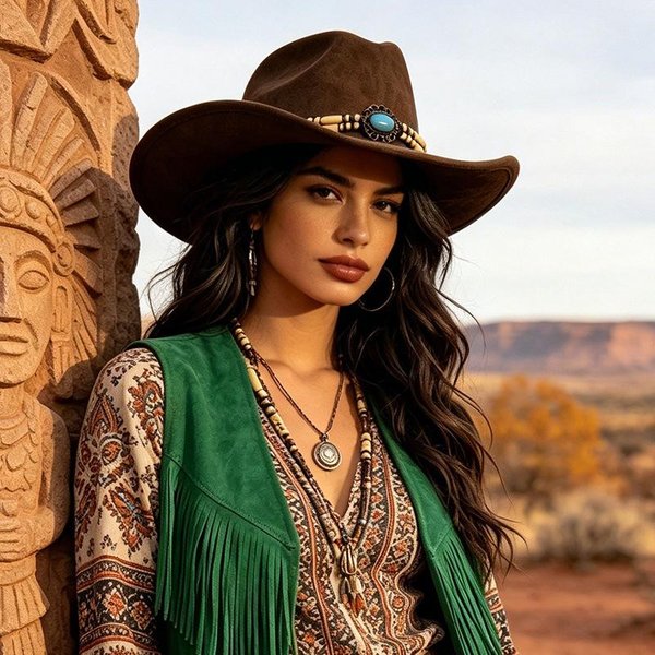 Sombrero De Fieltro De Ala Ancha Estilo Western Vintage Para Mujer ProteccióN Solar Vacaciones Casual Sombrero Jazz Onesize Café-image