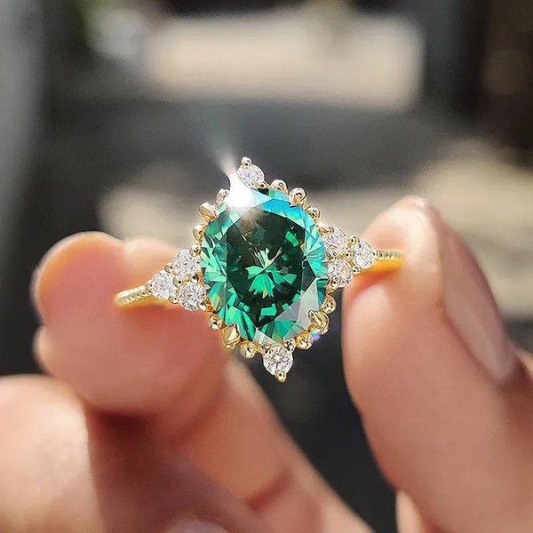 Huitan Anillos De Lujo Ovalados De Circonita CúBica Verde Color Dorado Para Mujeres Boda Aniversario Fiesta JoyeríA Nueva Moda Elegante Para Dama 6 Gray-image