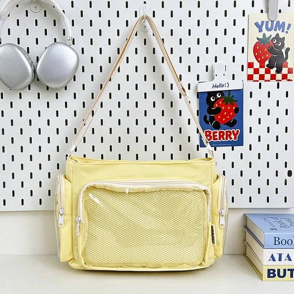 Nowa Urocza Torba Na Ramię Ita Lolita Dziewczyna Przezroczysta Komiksowa Torba Tote DużA Pojemność Modna Torba Na Ramię JK DIY Wystawowa Torebka 31X24X9Cm żółTy-image