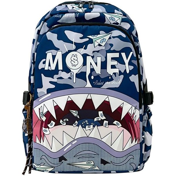Mochila Escolar Nueva Camuflaje TiburóN Mochila Casual Gran Capacidad Moda Color Contrastante Mochila Escolar Estudiantes De Primaria Tendencia Estilo Fresco Impermeable With Pendant Azul Pavo-image