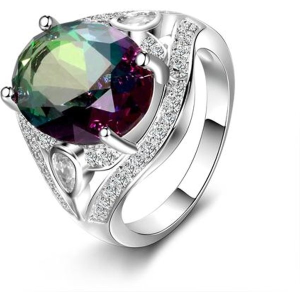 Anillo AutéNtico De Topacio MíStico Fuego ArcoíRis Colorido JoyeríA Fina Regalo De Compromiso Boda Para Mujeres Dama NiñAs 8 Black-image