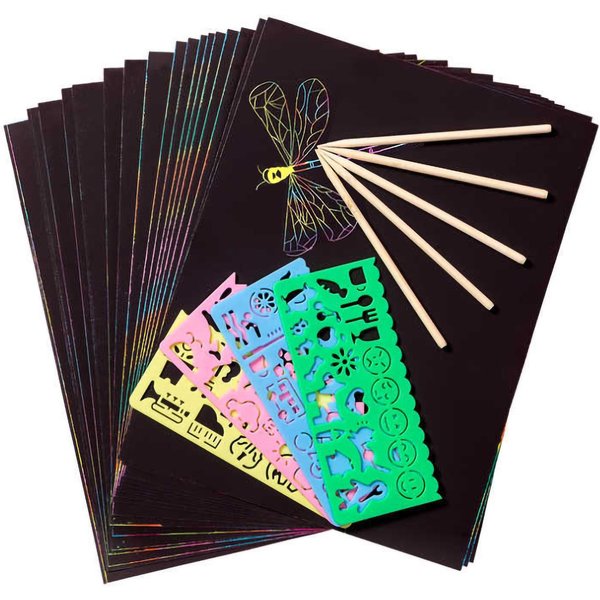 Juego De Papel Para Rascar, 50 Piezas De Papel MáGico Para Rascar Con ArcoíRis Para NiñOs, Color Negro Negro-image