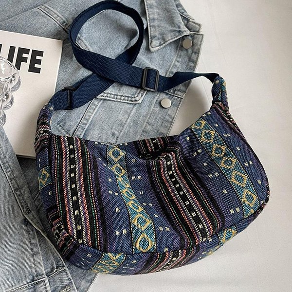 Bolso Estilo ÉTnico De Gran Capacidad Nuevo De Moda Transversal Bolso Dumpling Ins Retro VersáTil Bolso De Hombro Para Mujer Blue-image