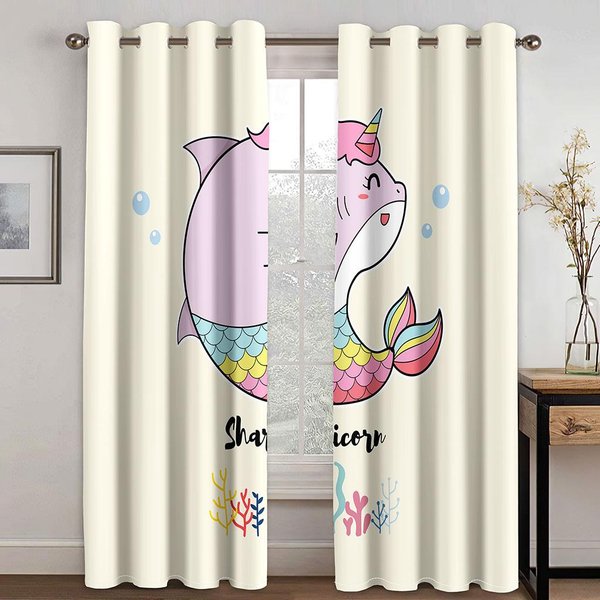 Cortinas De Dibujos Animados Rosa Encantador Unicornio Animal NiñA Princesa Para Sala De Estar Dormitorio Infantil BañO Puerta De Cocina DecoracióN Del Hogar W50 X H130(Cm)X2&Grommet Top-image