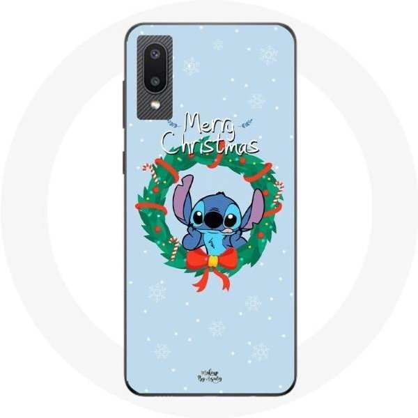 Funda Para Samsung Galaxy A02 Stitch Nieve Feliz Navidad Azul-image