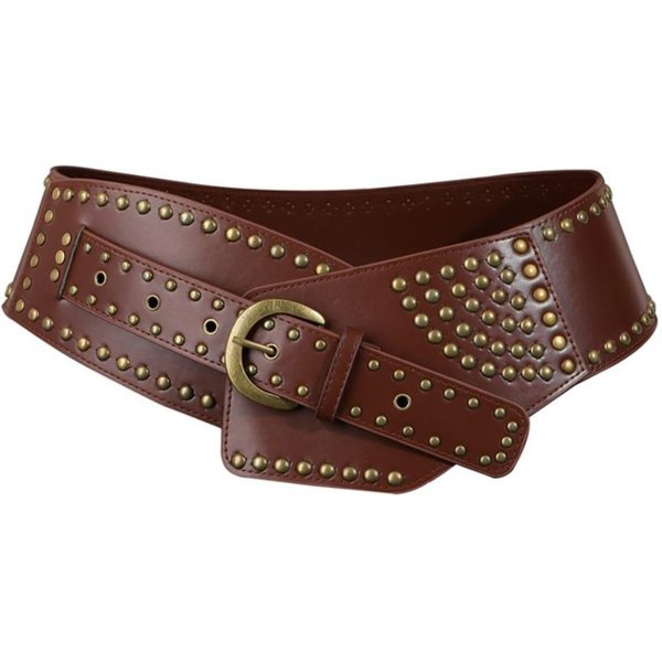 CinturóN Ajustable De Remaches MetáLicos Corsé De Cintura De Cuero PU Faja Ancha GóTica Vestido MarróN-image