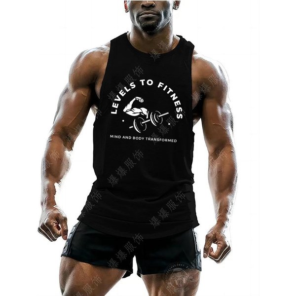 Letni T-Shirt Z OkrąGłYm Dekoltem I Nadrukiem Wzoru Fitness 3D, Modny, Casualowy, Sportowy Bez RęKawóW, MęSki XL-image
