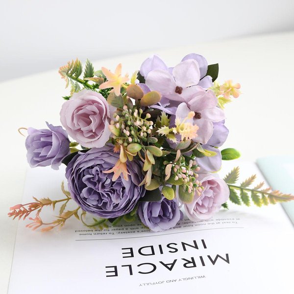 DecoracióN De Boda Flores Artificiales PeoníA Hortensia Rosa Ramo De Mano De Novia De Boda DecoracióN De Arreglo Floral De Escritorio Para JardíN Hogar-image