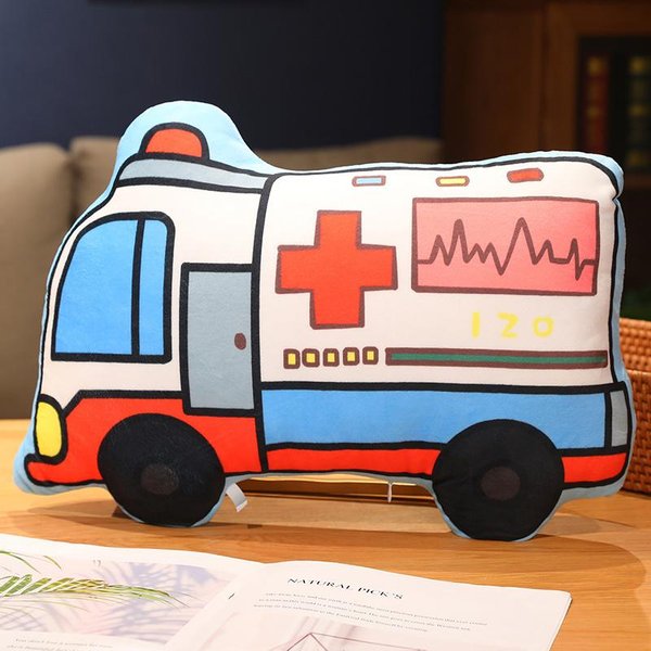 KreskóWkowa Seria Transport Pluszowe Zabawki Wypchane Drukowany Samolot Policyjny SamochóD TaksóWka Motocykl Poduszka Do Rzucania Przytulna Poduszka Na Plecy Dekoracja Domu 40Cm -55Cm-image