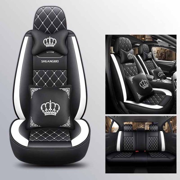 Funda De Asiento De Cuero PU Para CojíN De Coche, Funda De Asiento De Paquete Completo Universal De Buena Calidad Para Cuatro Estaciones Para Cinco Plazas Deluxe Edition Blanco-image