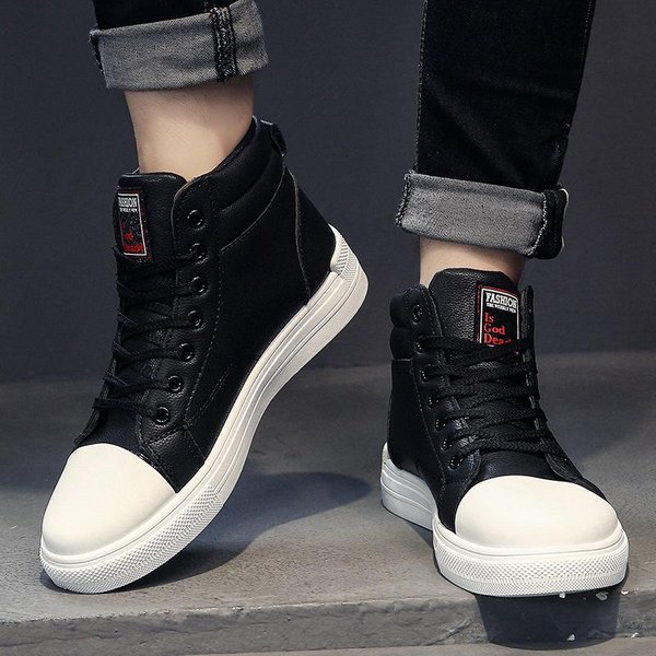 Modne SkóRzane MęSkie Buty PłóCienne Casualowe Buty High-Top Jesienne MęSkie AntypośLizgowe TenisóWki Letnie PłAskie Buty Zapatillas 43 Gray-image