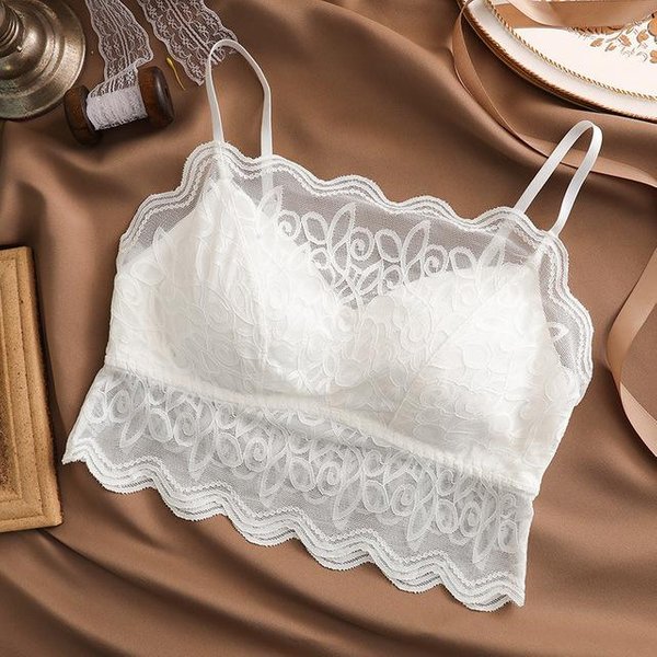 Top Bralette Camisola Acolchada Crop Top LenceríA Sexy Encaje Camisolas De Tirantes Para Mujer Moda Negro Blanco Tirantes Camisolas Tops Para Dormir L Blanco-image