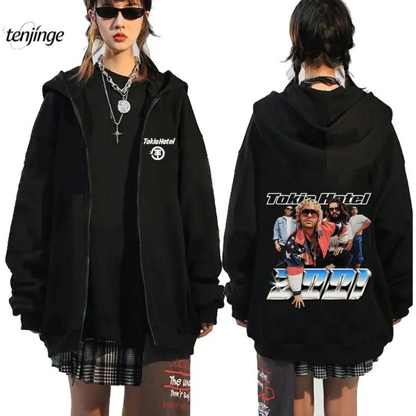 Bluza Z Kapturem Tokio Hotel Zespół Rockowy Nadruk Kaulitz Bluzy Z Zamkiem BłYskawicznym Polarowe Bluzy Z Kapturem MęSkie Damskie Hip Hop Streetwear Zapinana Kurtka XL-image
