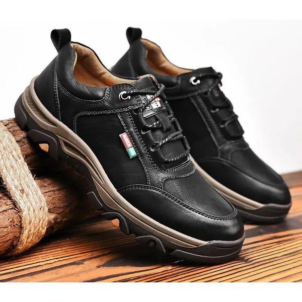 Wysokiej JakośCi MęSkie Sneakersy SkóRzane MęSkie Buty Casualowe Mokasyny OddychająCe Retro MęSkie Sportowe Buty Do Chodzenia Outdoorowe Sneakersy Do WęDróWek 42 Black-image