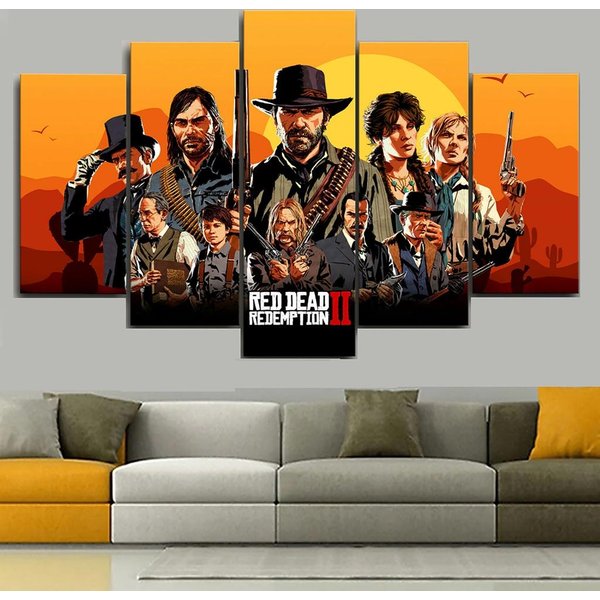 5 Paneli PłóTno Sztuka ŚCienna Plakat Malarstwo Red Dead Redemption 2 Gra Tapeta WystróJ Domu Salon Obraz Druk Mural MalowidłO 20X35 20X45 20X55Cm-image