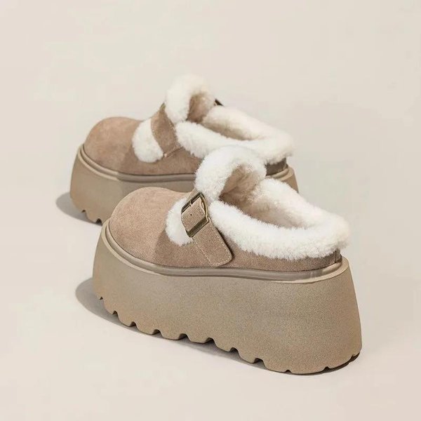 Zimowe Zamszowe Kapcie Damskie Z Podszewką Z Polaru Dla CiepłA, BawełNiane Buty, Modny Komfort, Gruba Podeszwa, Pluszowe Buty Damskie Zapatos Mujer 35 Beige-image