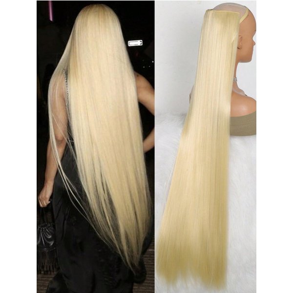 Aosiwig Syntetyczne Bardzo DłUgie Proste 100Cm 5 Doczepiane WłOsy Doczepiane Naturalne WłOsy Czarne Blond FałSzywe FałSzywe Treski Dla Kobiet 24Inches-60Cm-image