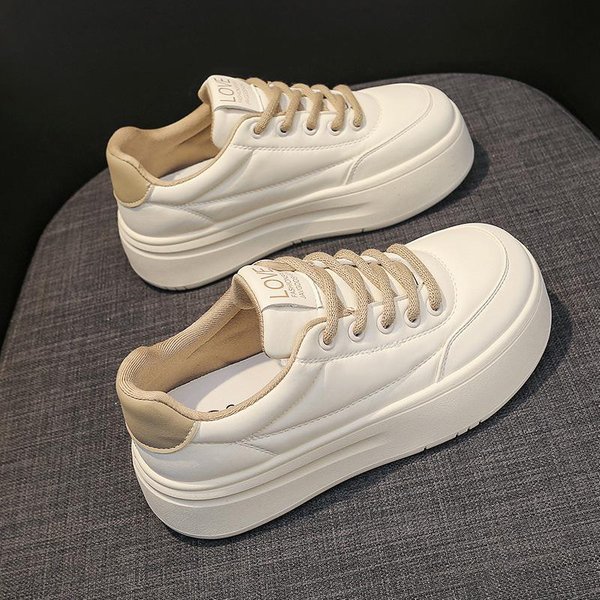 Zapatos Blancos De Plataforma De Cuero Genuino Para Mujer Zapatos De Primavera Nuevos Zapatos Con Plataforma Para Aumentar La Altura Zapatos Casuales VersáTiles Zapatilla Deportiva Para Mujer 35 Gray-image