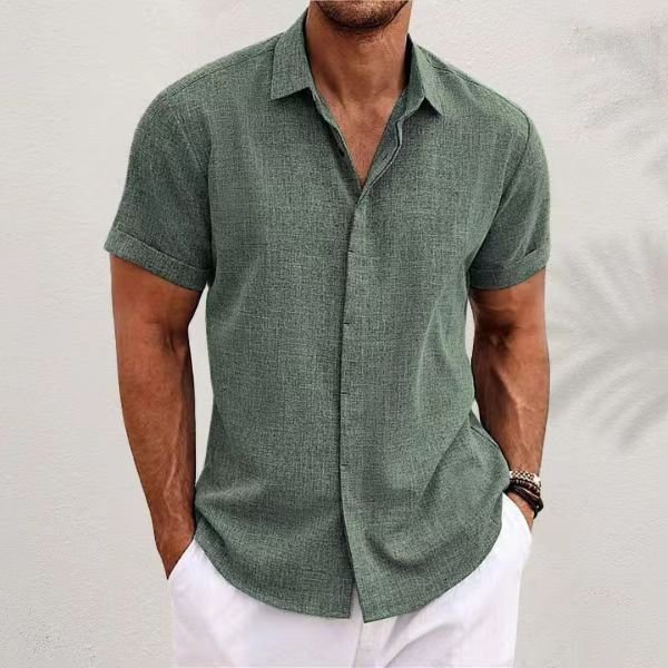 Camisas De Hombre De AlgodóN Y Lino, Manga Corta, Con Botones, Estilo Casual, Ideales Para El Verano, La Playa O Bodas. M Verde-image
