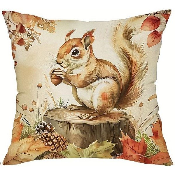 DecoracióN Del Hogar OtoñO-TemáTico Ardilla Y Calabaza Cojines Decorativos PatróN Funda De CojíN Adecuado Para Sofá Dormitorio Coche Funda De Almohada 50X50Cm-image