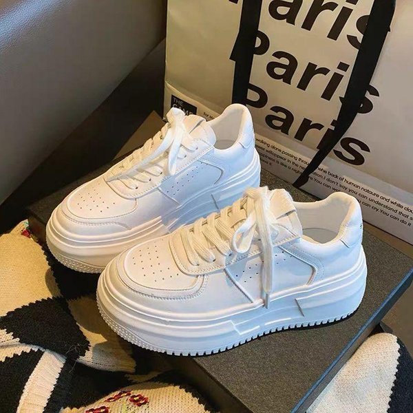 Nuevas Zapatillas Vulcanizadas Casuales Transpirables Para Mujer De Cuero PU Blanco Para Deporte, Caminar, Correr, Plataforma, Planas 36-image