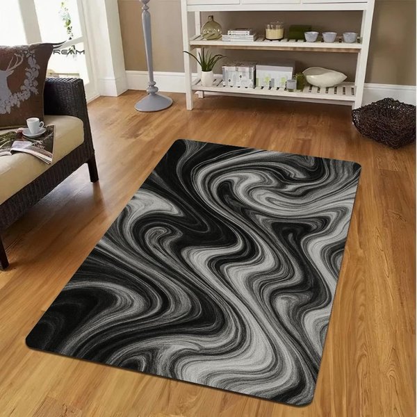 Prosty Dywan KreskóWkowy Salon Sypialnia Kuchnia Stół Sofa Dywanik Na Balkon AntypośLizgowa Zmywalna Mata Wykwintne Ozdoby Domowe 60*90Cm Black-image