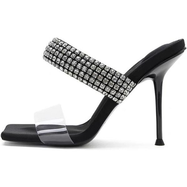 Nowe SandałY Z Cyrkoniami Kobiety Szpilki Sandalias Damskie Odkryte Palce Wysokie Obcasy Kapcie Buty Muller Kobiety Sandalias De Las Mujeres 39 Gray-image