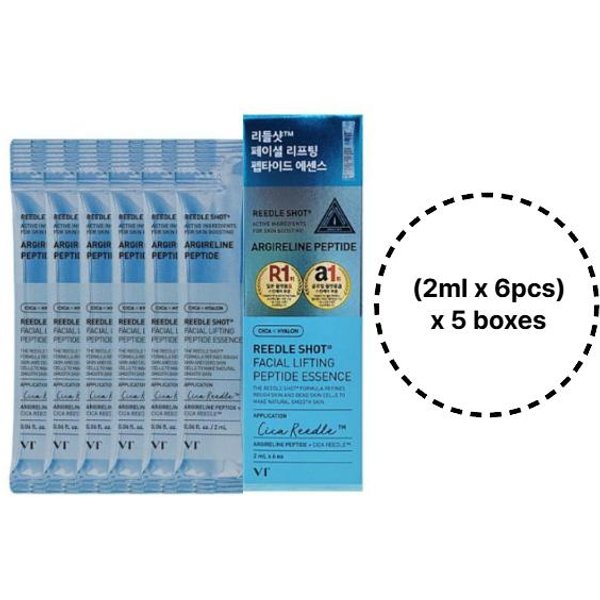 VT Cosmetic En Corea - Esencia PeptíDica Lifting Facial VT Reedle Shot 2Ml (0,06 Onzas LíQuidas.) X 6 Piezas (3 Opciones) #(2Ml X 6Pcs) X 5Boxes-image