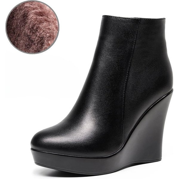 8Cm 10Cm MałY Rozmiar 33-41 Wygodne Jesień Zima SkóRzane Botki Platforma Koturny Buty Wysokie Obcasy Kostka Botas Biuro 39 Black-image