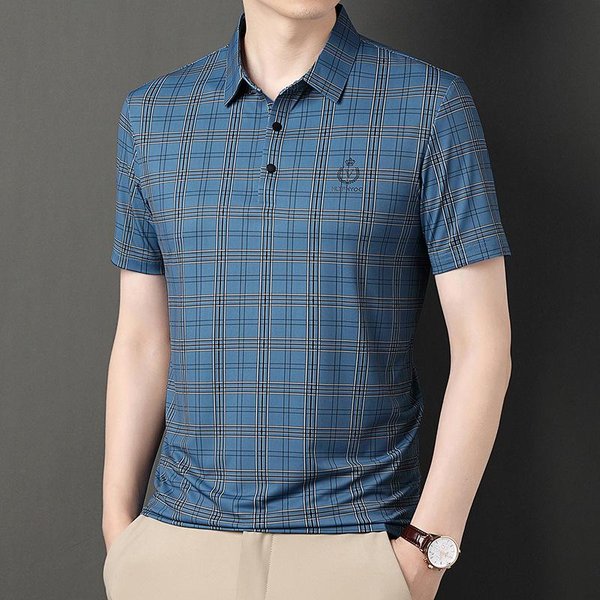 Verano Nueva Camiseta Polo De Manga Corta A Cuadros Para Hombre Business Casual Camiseta Top Para Papá Joven Y De Mediana Edad Ropa De Hombre XL Gray-image