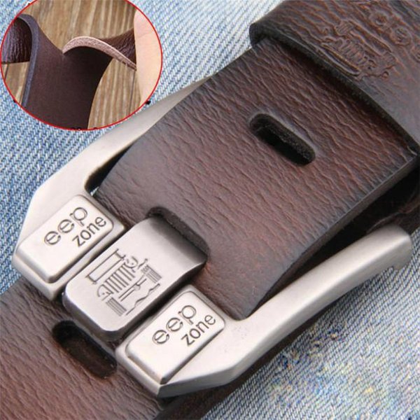 MęSka Krowa Prawdziwy SkóRzany Pasek Luksusowy W Stylu Vintage Metalowa Klamra Ze SprząCzką Projektant Pasy Cowskin Pasek MęSki Na DżInsy BrąZowy-image