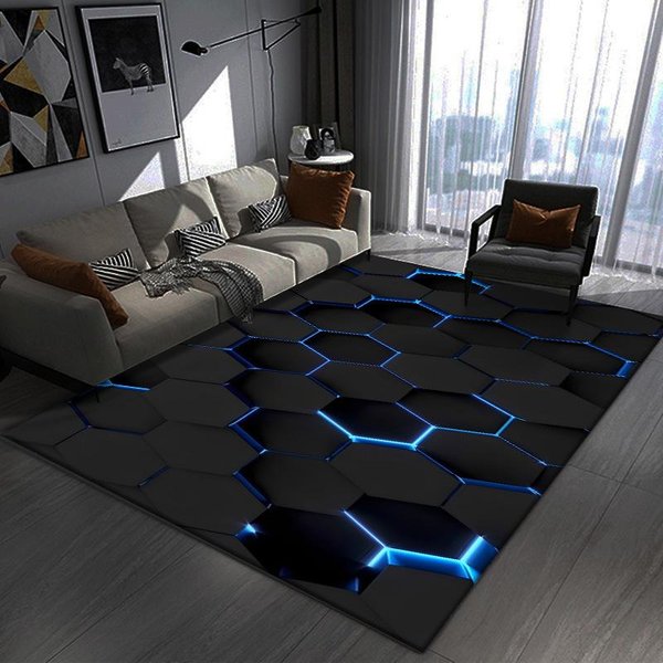 Alfombra De ÁRea Alfombra GeoméTrica Abstracta 3D IlusióN Para Sala De Estar Dormitorio Moderno Sofá Felpudo DecoracióN Juego Infantil Alfombrilla Antideslizante Para Suelo 60*90Cm-image