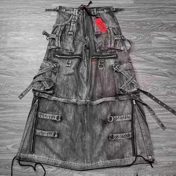 Beatstreet Vintage Spodnie Jeansowe Heavy Y2K Spodnie Cargo MęSkie Damskie Hip Hop Wiele Kieszeni LuźNe Jeansy Niski Stan Szerokie Nogawki XXL Gray-image