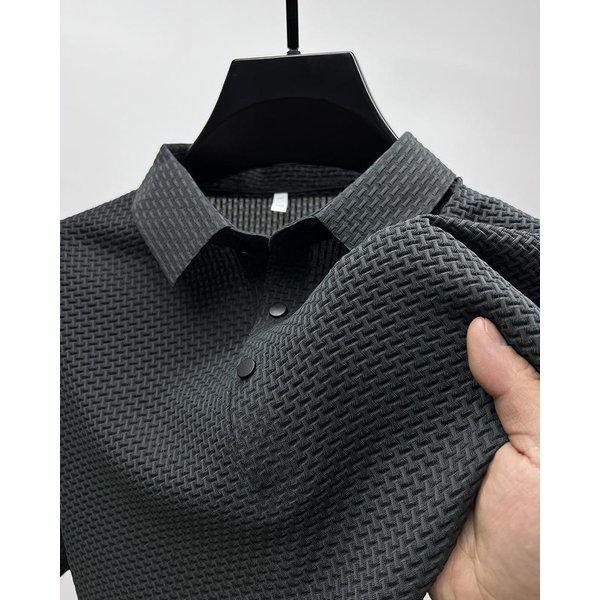 Camisa Polo De Malla Fresca De Seda De Hielo Para Hombre - Manga Corta, Tejido Suave, Color SóLido, Estilo Verano 4XL Black-image