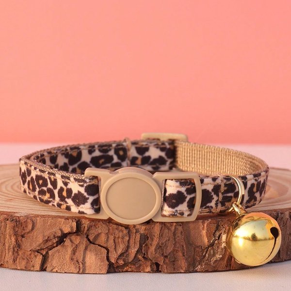 1Pc Collar De Gato Con Estampado De Leopardo Y Campana Dorada Ajustable Para Gatos Y Perros PequeñOs, Primavera/Verano/OtoñO/Invierno, Accesorios Para Perros, Collar Para Perros S Varios Colores-image