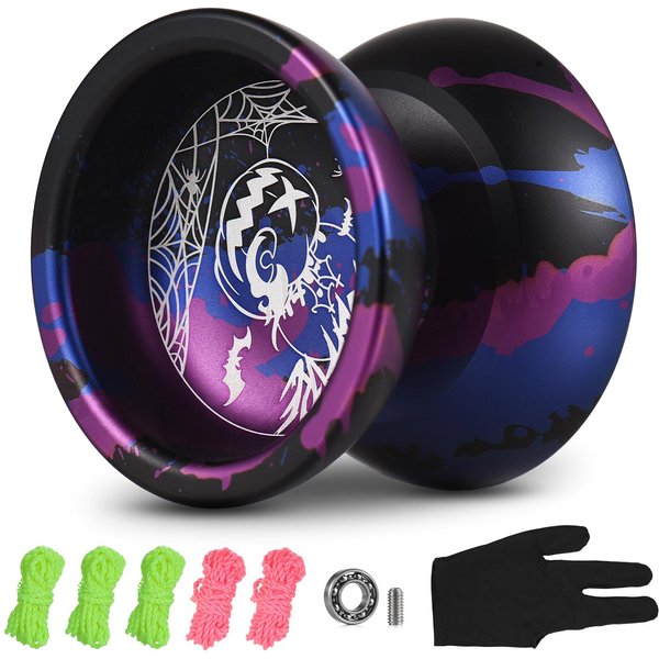 Regalo Competitivo De Yoyoball De La Bola Del Yoyo Del Aluminio Del Yoyoball Profesional De La Navidad Con Las Cuerdas Y El Guante Azul/PúRpura-image